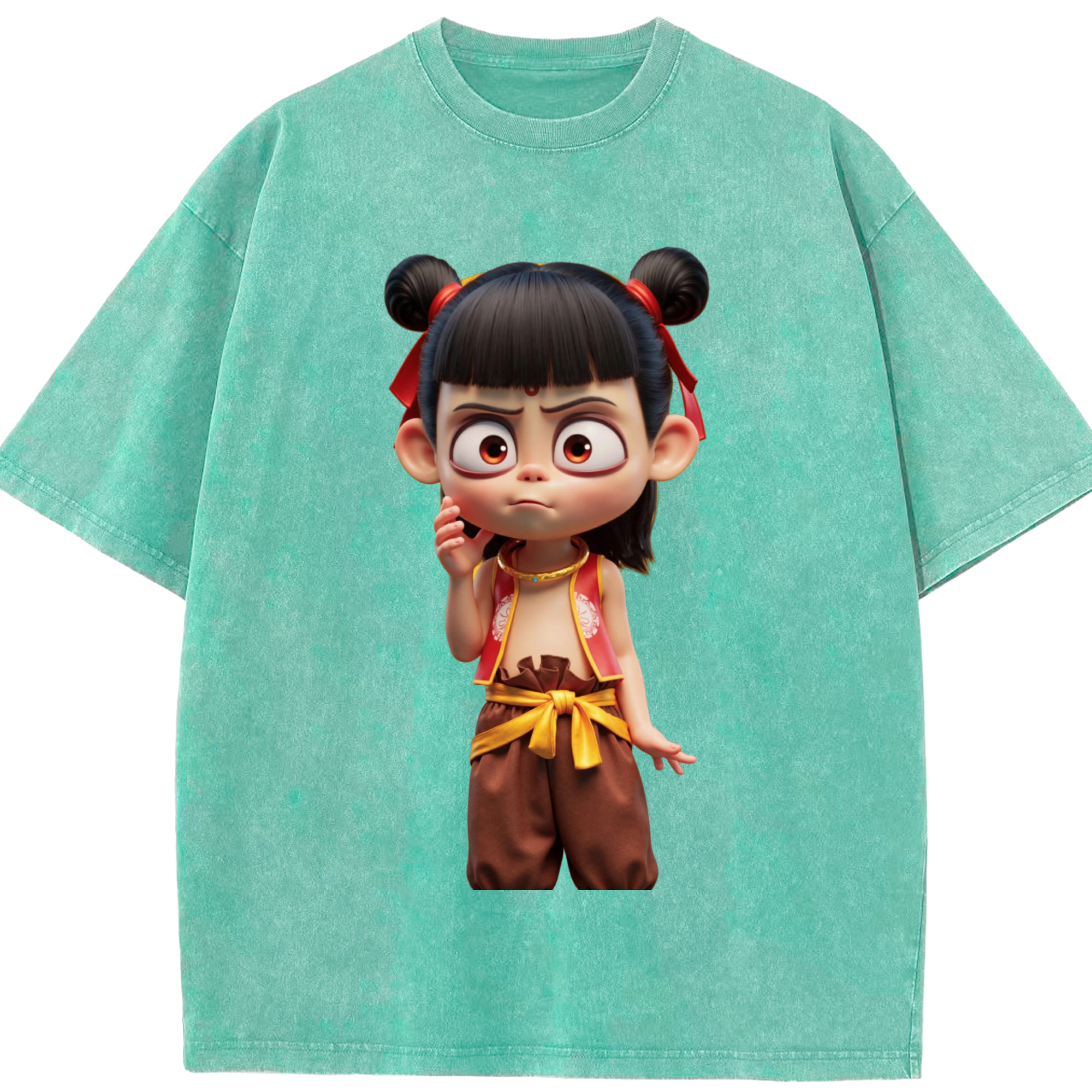 （画像用） Ne Zha 2 ナタ 魔童の大暴れ 綿100% ヴィンテージ風 半袖Tシャツ（フロントプリント）
